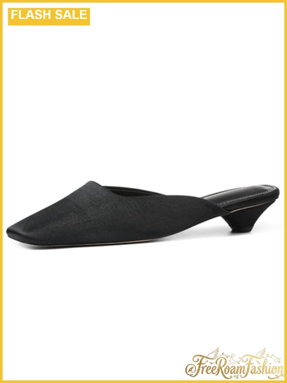Satin Kitten Heel Mules Closed Square Toe Slip On Dress Shoes